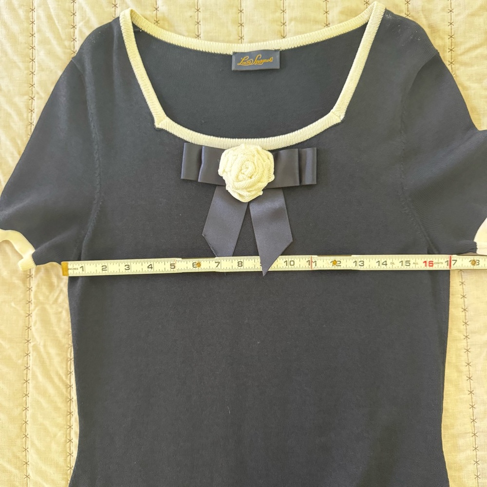 Luisa Spagnoli Navy Blue Knit Dress IT 44 US 8 Bow Trim Elegant Classic Luxury - Picture 6 of 11
